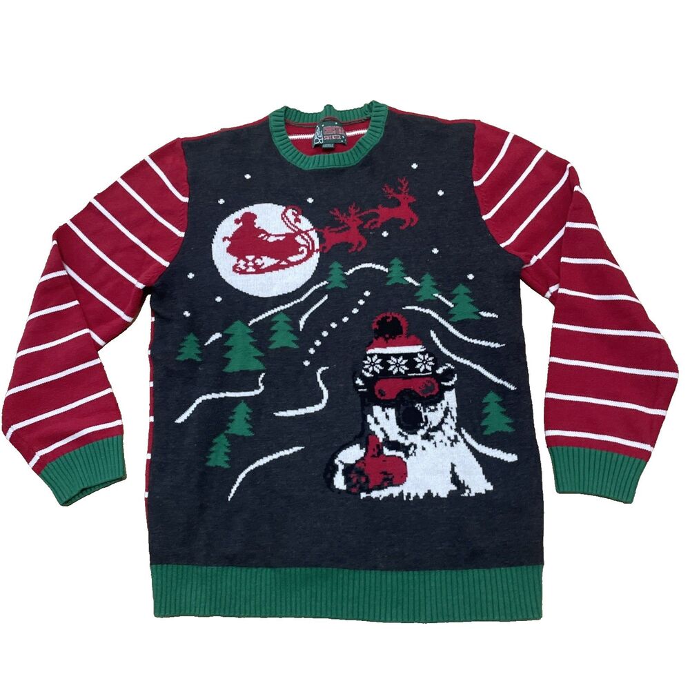 Ugly Christmas Sweater Men XXL Red Green Black Polar Bear Santa Fun Knit 2XL 44"